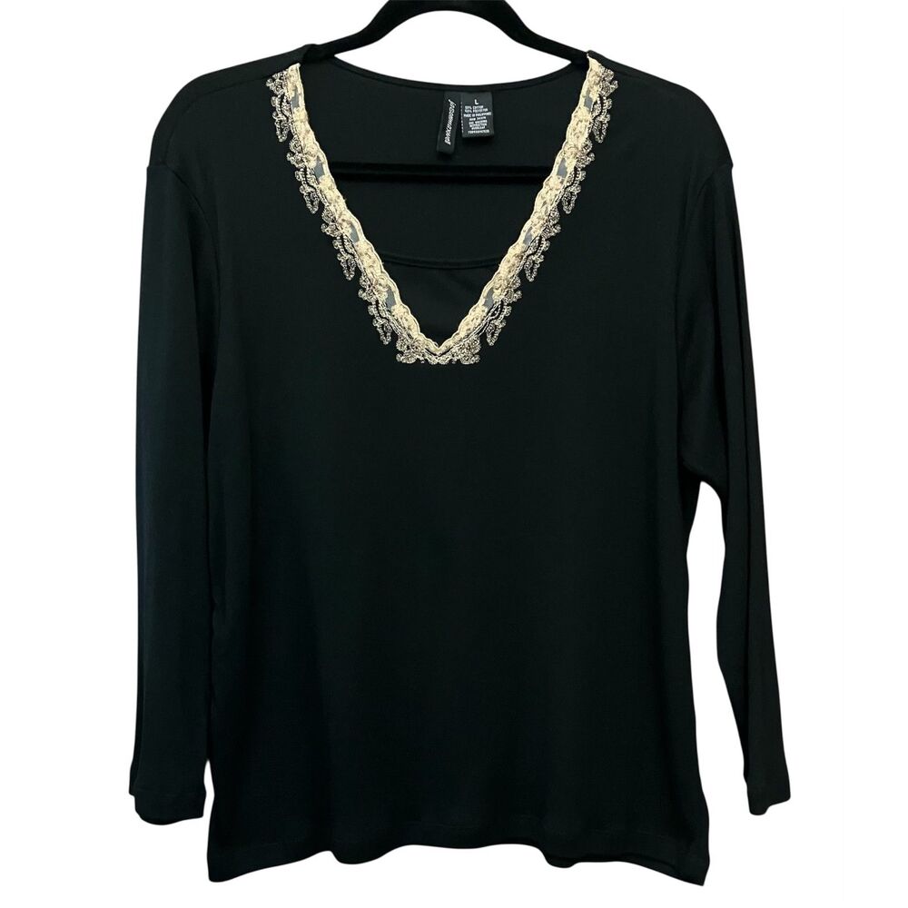 Vintage Jason Maxwell embellished lace crop sleeve layered look scoop neck top